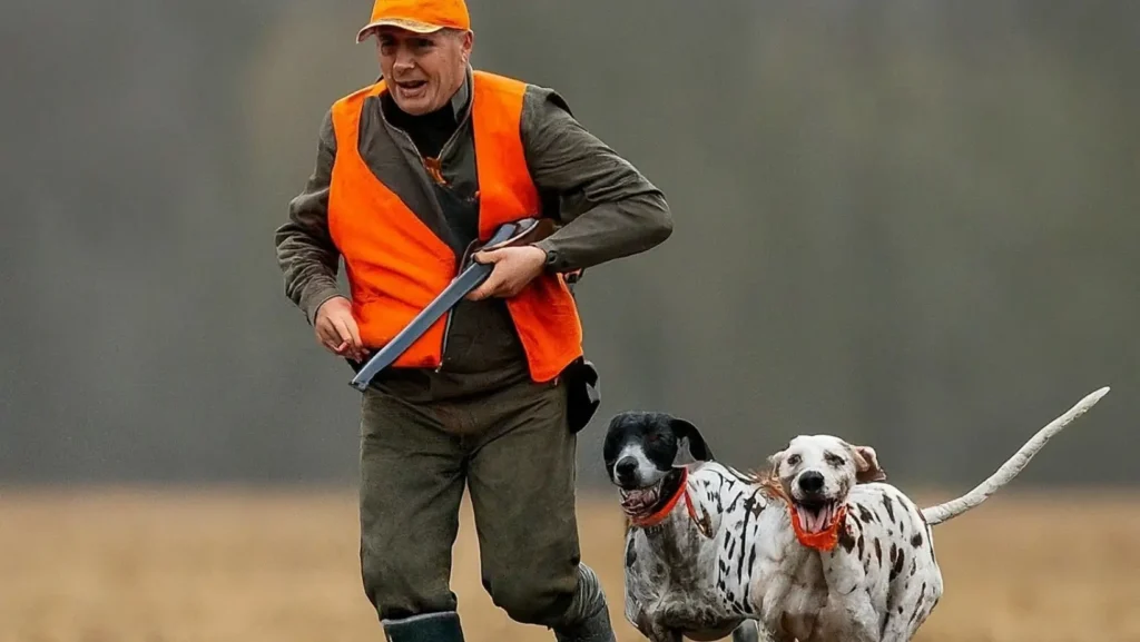 a hunter with hunting dogs